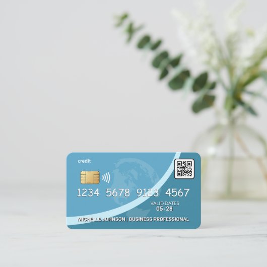 Krediet | Bankpas | Blauw | Totaal | QR-code Visitekaartje (Staand voorkant)