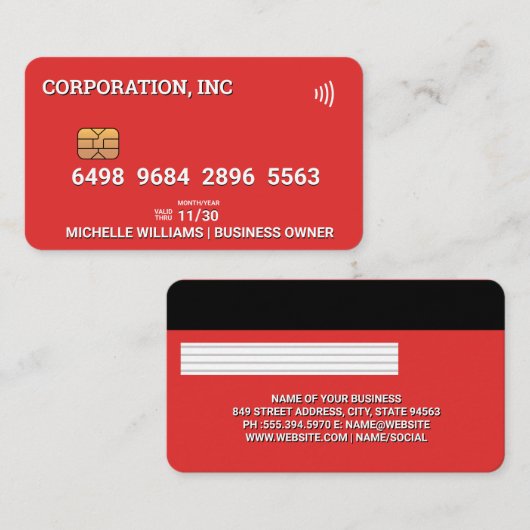 Krediet | Bankpas | Rood Visitekaartje (Voorkant / Achterkant)