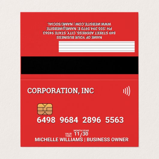 Krediet | Bankpas | Rood Visitekaartje (Buitenkant ongevouwen)