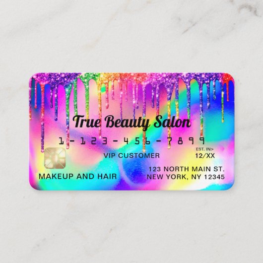 Krediet voor Neon Unicorn Holographic Glitter Driv Visitekaartje (Voorkant)