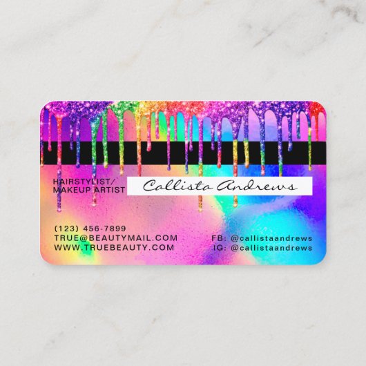 Krediet voor Neon Unicorn Holographic Glitter Driv Visitekaartje (Achterkant)