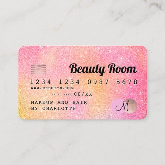 Kredietkaart gele roze glitter gradiëntloyaliteit visitekaartje (Voorkant)