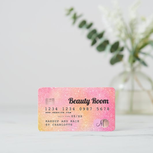 Kredietkaart gele roze glitter gradiëntloyaliteit visitekaartje (Staand voorkant)