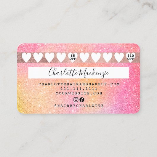 Kredietkaart gele roze glitter gradiëntloyaliteit visitekaartje (Achterkant)