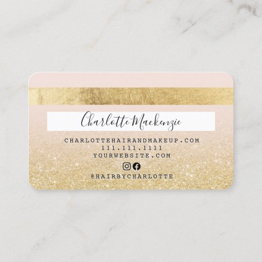 Kredietkaart goud glitter blush roze giro monogram visitekaartje (Achterkant)