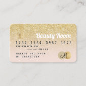 Kredietkaart goud glitter schoonheidsroze monogram visitekaartje (Voorkant)