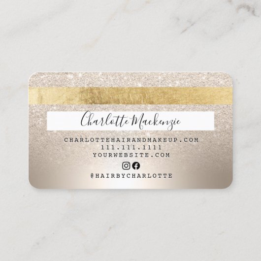 Kredietkaart goud metaalhaar glitter monogram visitekaartje (Achterkant)