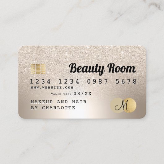 Kredietkaart goud metalen schoonheidsglitter monog visitekaartje (Voorkant)