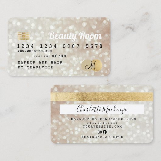 Kredietkaart gouden bokee schoonheidsmonogram visitekaartje (Voorkant / Achterkant)