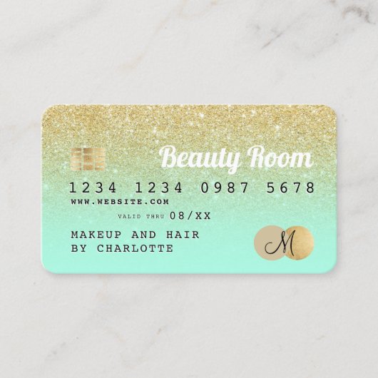 Kredietkaart goudglitter schoonheidsminmonogram visitekaartje (Voorkant)