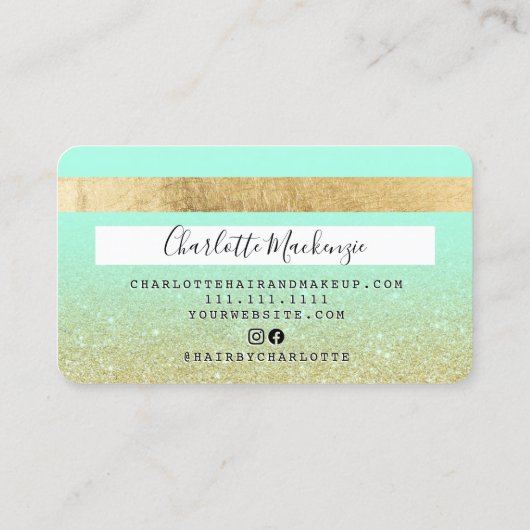 Kredietkaart goudglitter schoonheidsminmonogram visitekaartje (Achterkant)