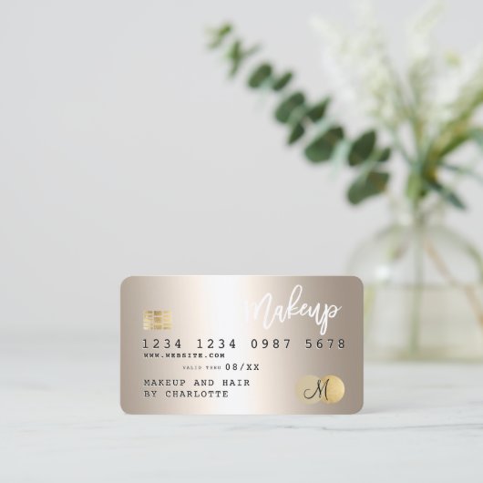 Kredietkaart goudhaar make-up monogram visitekaartje (Staand voorkant)