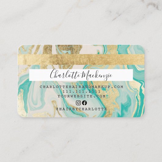 Kredietkaart goudmarmer agate schoonheidsmonogram visitekaartje (Achterkant)