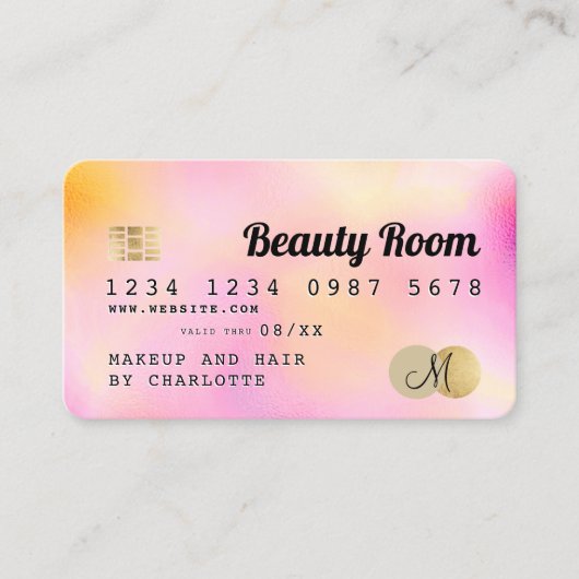 Kredietkaart goudparelroze girale schoonheidsmonog visitekaartje (Voorkant)