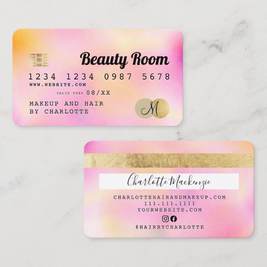 Kredietkaart goudparelroze girale schoonheidsmonog visitekaartje (Voorkant / Achterkant)