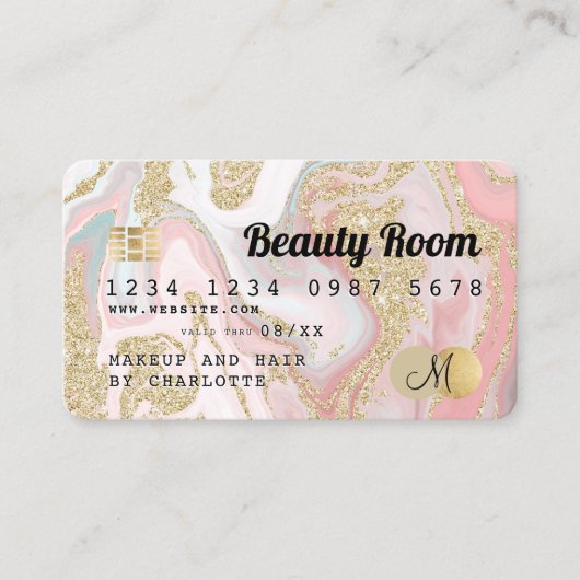 Kredietkaart goudroze schoonheidsmonogram visitekaartje (Voorkant)