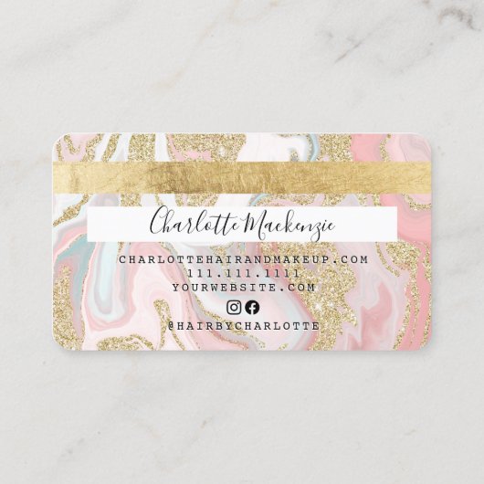 Kredietkaart goudroze schoonheidsmonogram visitekaartje (Achterkant)