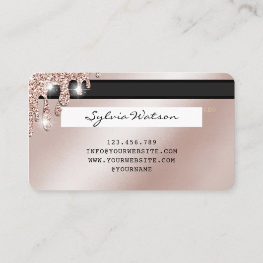 Kredietkaart met styreen Roos Gold Glitter-schijve Visitekaartje (Achterkant)