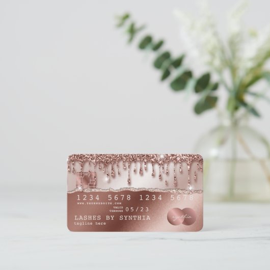 Kredietkaart met styreen Roos Gold Glitter-schijve Visitekaartje (Staand voorkant)