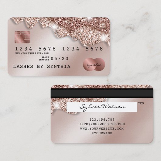 Kredietkaart met styreen Roos Gold Glitter-schijve Visitekaartje (Voorkant / Achterkant)