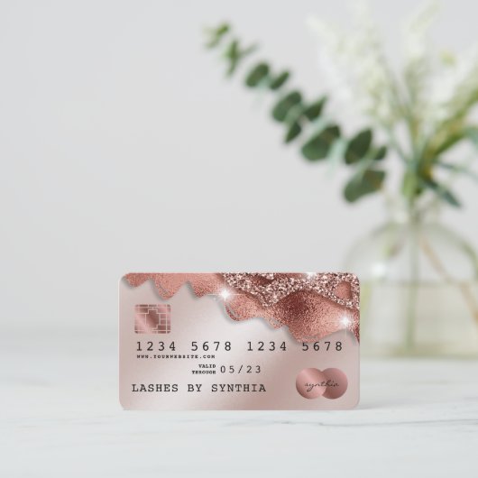 Kredietkaart met styreen Roos Gold Glitter-schijve Visitekaartje (Staand voorkant)