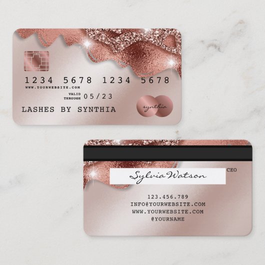 Kredietkaart met styreen Roos Gold Glitter-schijve Visitekaartje (Voorkant / Achterkant)