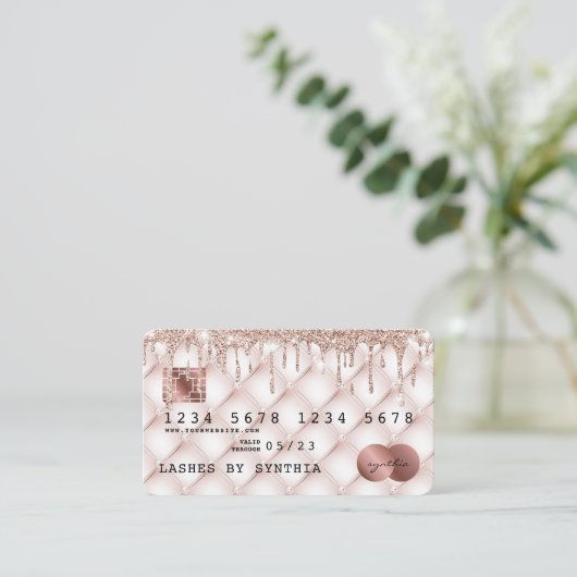 Kredietkaart met styreen Roos Gold Glitter-schijve Visitekaartje (Staand voorkant)