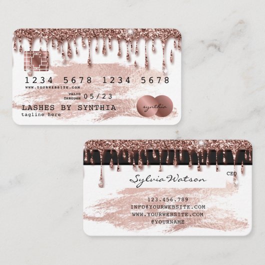 Kredietkaart met styreen Roos Gold Glitter-schijve Visitekaartje (Voorkant / Achterkant)