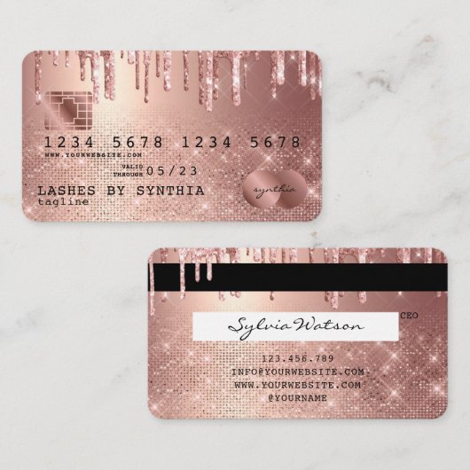 Kredietkaart met styreen Roos Gold Glitter-schijve Visitekaartje (Voorkant / Achterkant)