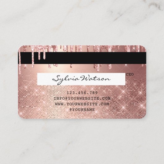 Kredietkaart met styreen Roos Gold Glitter-schijve Visitekaartje (Achterkant)