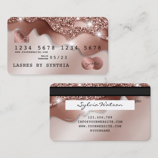 Kredietkaart met styreen Roos Gold Glitter-schijve Visitekaartje (Voorkant / Achterkant)