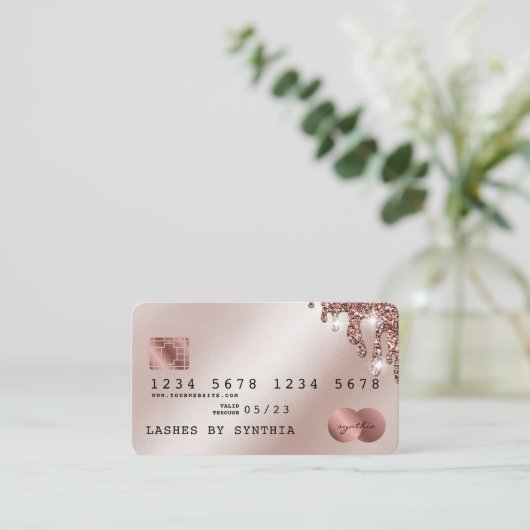 Kredietkaart met styreen Roos Gold Glitter-schijve Visitekaartje (Staand voorkant)