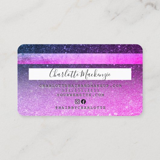 Kredietkaart paars roze glitter-haarmonogram visitekaartje (Achterkant)