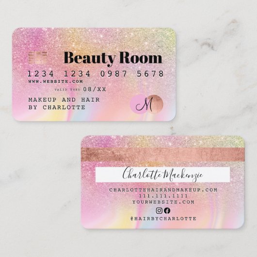 Kredietkaart pastel glitter marmer visitekaartje (Voorkant / Achterkant)