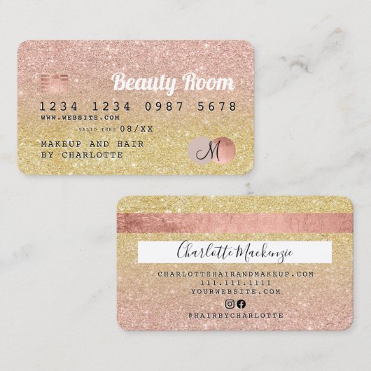 Kredietkaart roos goud glitter goud schoonheid visitekaartje (Voorkant / Achterkant)
