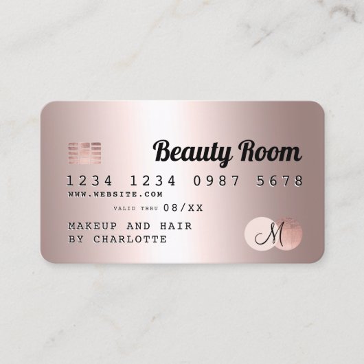 Kredietkaart roos goud metaal schoonheidsmonogram visitekaartje (Voorkant)