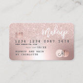 Kredietkaart roos goud metaalglitter haarnaam visitekaartje (Voorkant)