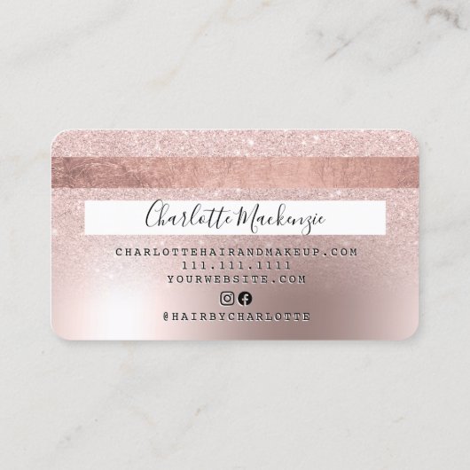 Kredietkaart roos goud metaalglitter haarnaam visitekaartje (Achterkant)