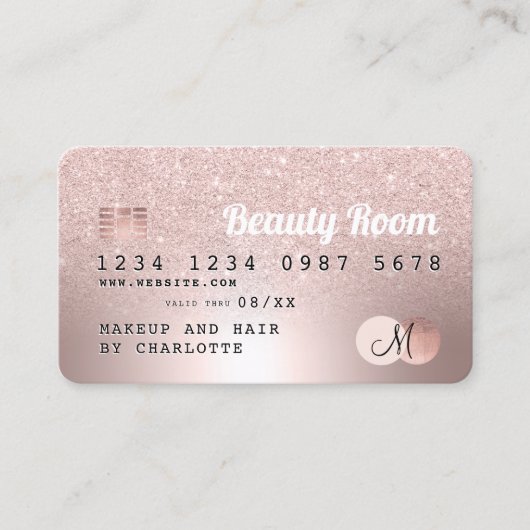 Kredietkaart roos goud metaalglitterloyaliteit visitekaartje (Voorkant)