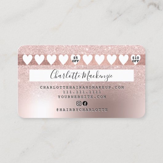 Kredietkaart roos goud metaalglitterloyaliteit visitekaartje (Achterkant)