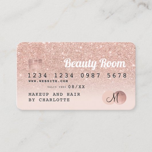 Kredietkaart roos gouden zwarte roze glitterloyali visitekaartje (Voorkant)