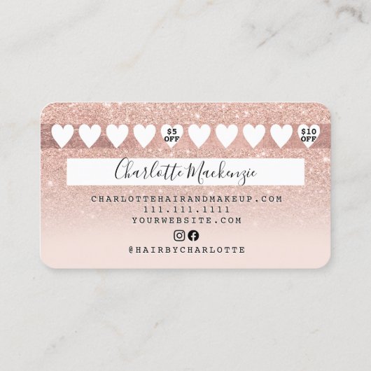 Kredietkaart roos gouden zwarte roze glitterloyali visitekaartje (Achterkant)