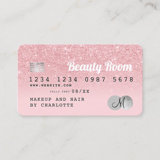 Kredietkaart roze glitter Beauilver monogram Visitekaartje (Voorkant)
