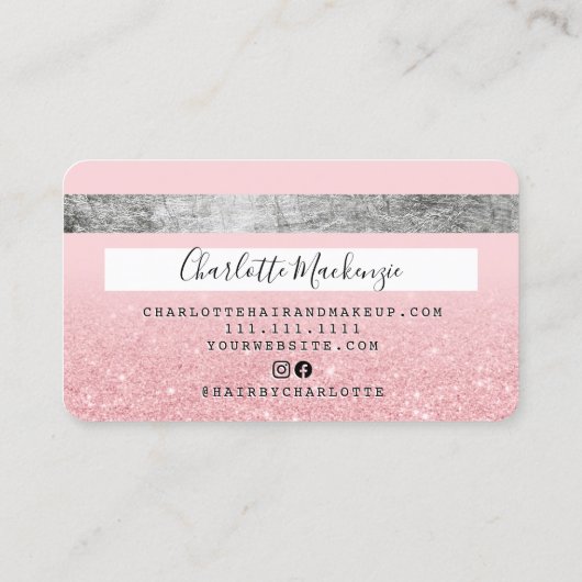 Kredietkaart roze glitter Beauilver monogram Visitekaartje (Achterkant)