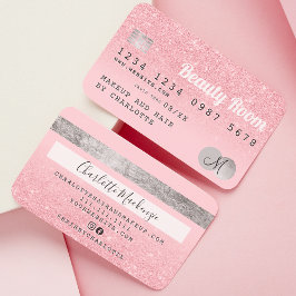 Kredietkaart roze glitter Beauilver monogram Visitekaartje