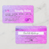 Kredietkaart roze glitter schoonheidsmonogram visitekaartje (Voorkant / Achterkant)