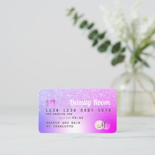 Kredietkaart roze paarse metallische glitterloyali visitekaartje (Staand voorkant)