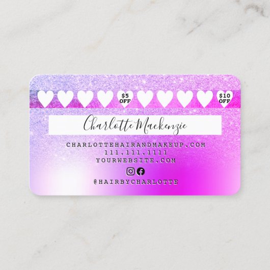 Kredietkaart roze paarse metallische glitterloyali visitekaartje (Achterkant)