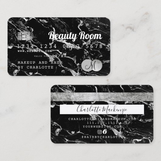 Kredietkaart schoonheid zwarte marmer visitekaartje (Voorkant / Achterkant)