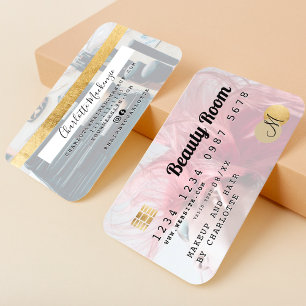 Kredietkaart: schoonheidsmonogram goud witte foto visitekaartje